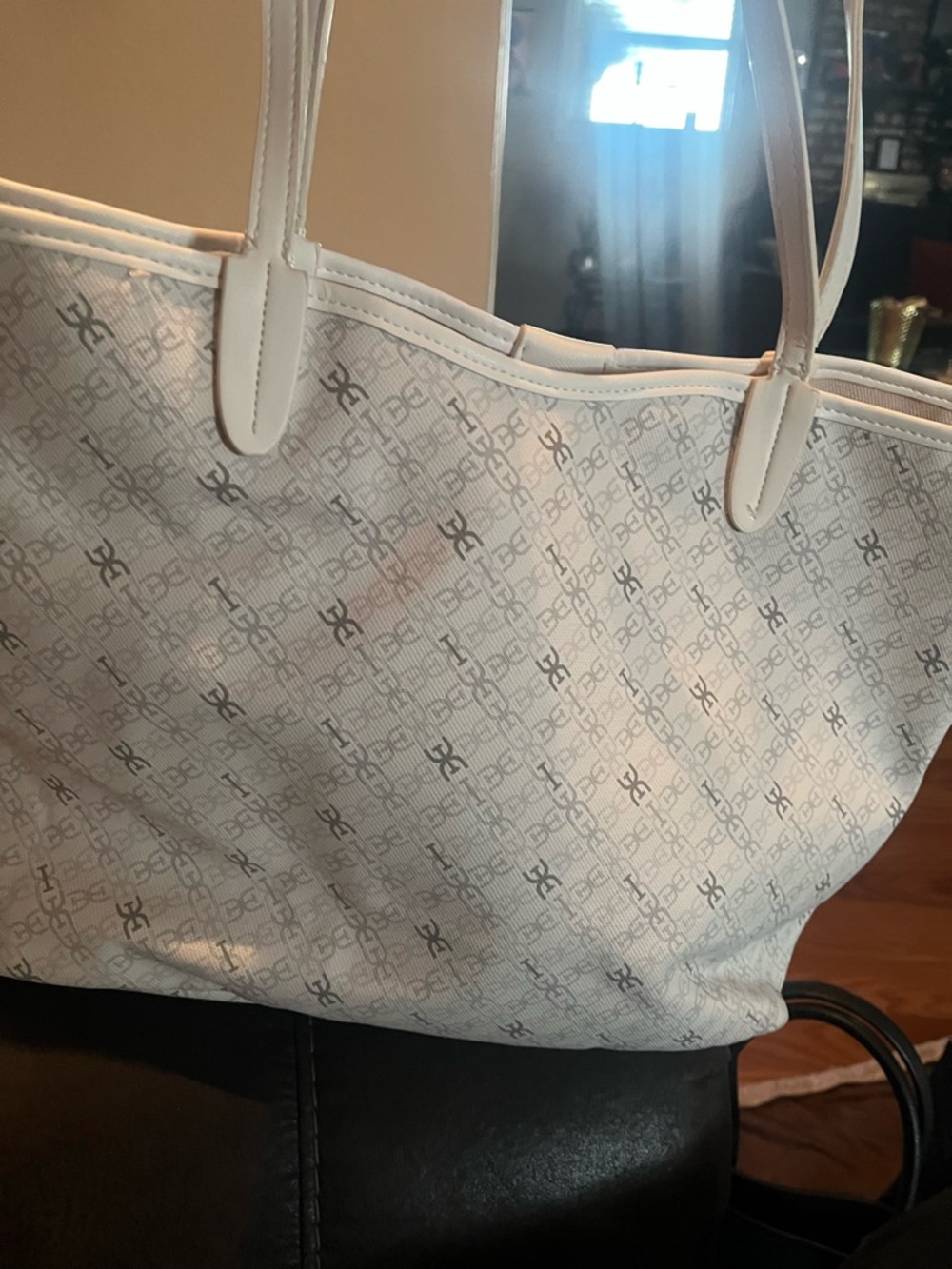 White Monogram Tote Bag with Leather Trim